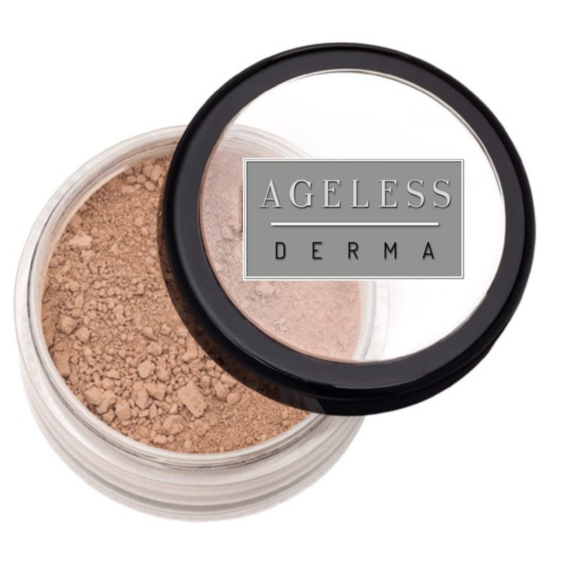 Ageless Derma Mineral Face Powder Makeup Natural Full Coverage Loose Foundation with Vitamin and Green Tea Made in USA